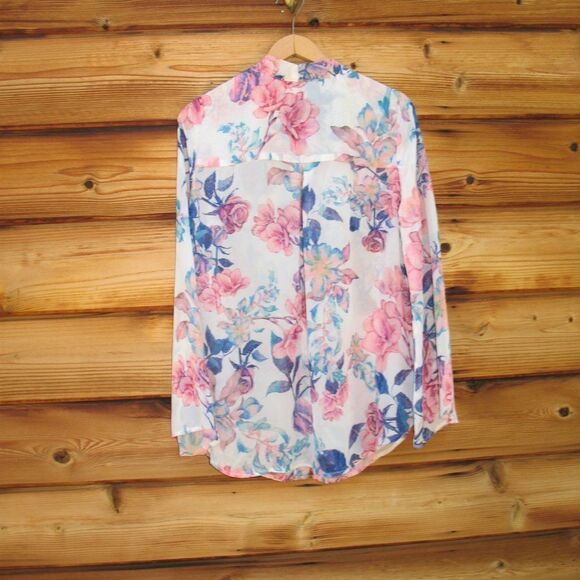 NWT White Floral Tie Neck Blouse - Picture 5 of 9